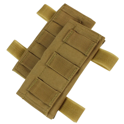 Protetores de alças em tecido cáqui com tiras de velcro e elásticas