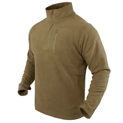 Camisola fleece bege claro com fecho e gola alta