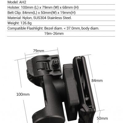 Especificações do suporte modelo AH2 para lanterna com medidas e materiais
