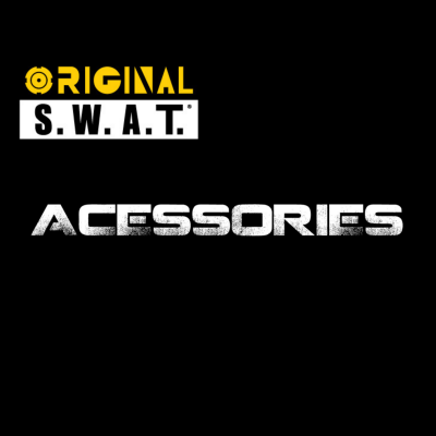 Logotipo ORIGINAL S.W.A.T. e palavra ACESSORIES em fundo preto