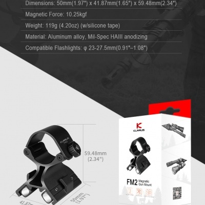 Suporte magnético para arma modelo FM2 em liga de alumínio com embalagem da marca Klarus