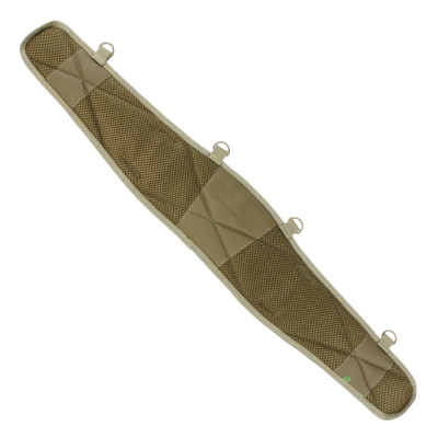 Cinto largo bege e castanho com padrão quadriculado e ilhoses brancos