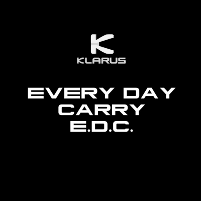 Logótipo KLARUS e texto EVERY DAY CARRY E.D.C. em fundo preto.