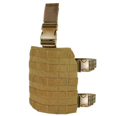 Perneira tática cáqui com fivelas e tiras de velcro