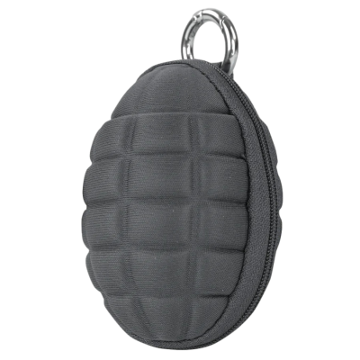 Estojo rígido preto em forma de granada com argola metálica