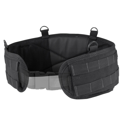 Cinto tático preto com bolsos e fecho cinza