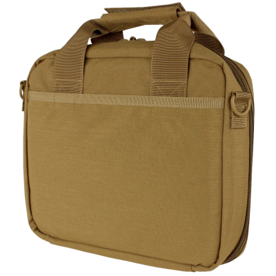 Bolsa castanha clara com fecho e pegas em fundo branco