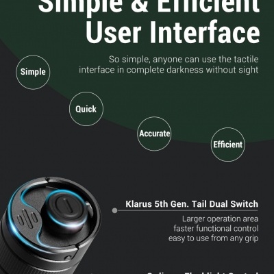 Interface simples e eficiente da lanterna Klarus 5th Gen Tail Dual Switch versus controlo complicado de lanterna comum