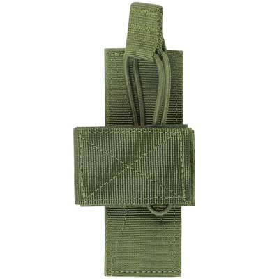 Estojo verde militar em tecido com fecho de velcro e elástico de ajuste