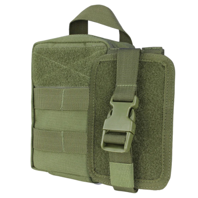 Bolsa tática verde militar com fecho de fivela e tiras de fixação