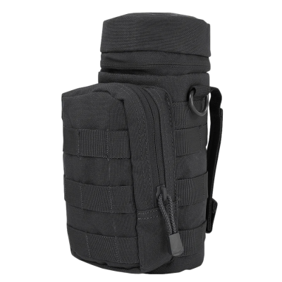 Mala de transporte preta em tecido resistente com fecho de correr.