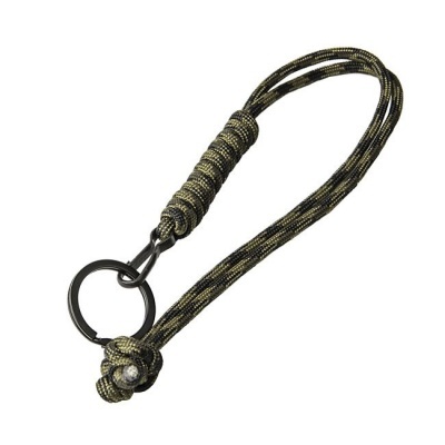 Chaveiro paracord preto e bege com argola metálica preta