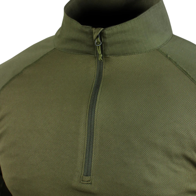 Camisola verde-oliva de gola alta com fecho de correr e textura em malha dupla