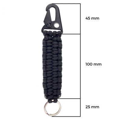 Porta-chaves preto com mosquetão e argola metálica