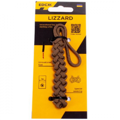 Pulseira trançada castanha em embalagem amarela e preta com texto e código QR