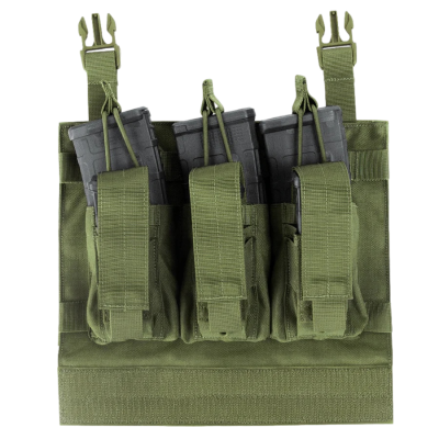 Suporte tático verde com três bolsas para carregadores e velcro