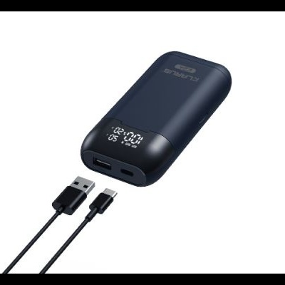 Power bank preto com ecrã digital e cabo USB