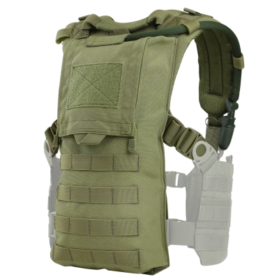Colete tático verde oliva com alças, bolsos e estrutura reforçada
