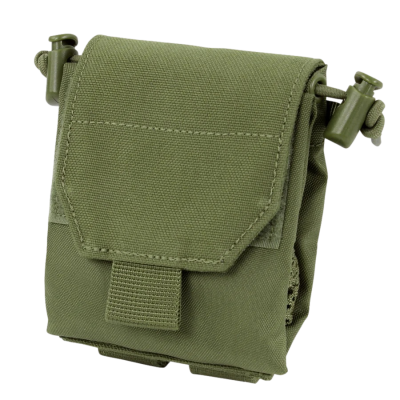 Bolsa tática verde oliva com fecho de aba e cordões ajustáveis