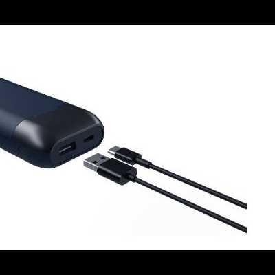 Carregador portátil preto com portas USB e cabo USB preto