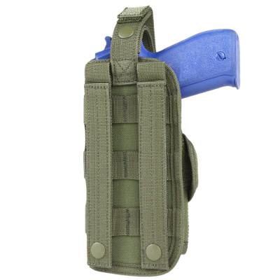 Coldre tático verde com pistola azul de plástico