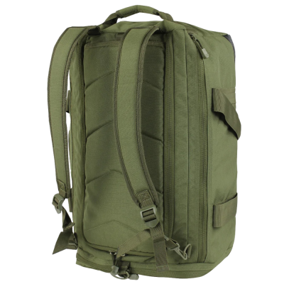 Mochila verde militar com alças acolchoadas e fechos de correr