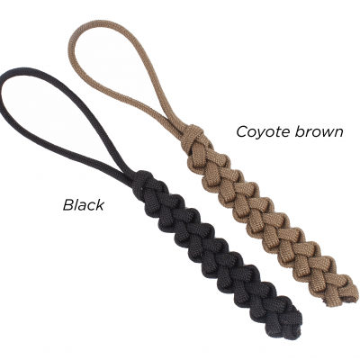 Dois puxadores de zíper trançados em preto e castanho claro