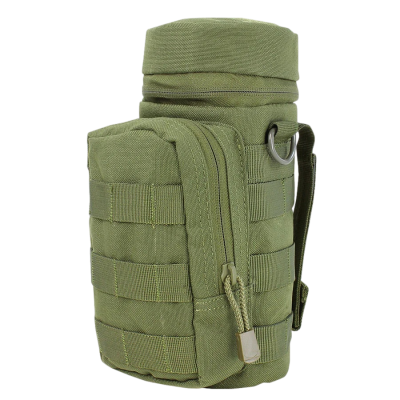 Garrafa térmica verde militar com estojo de tecido e fecho de correr