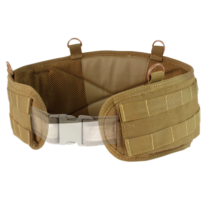 Cinto tático bege acolchoado com fivelas e alças de fixação