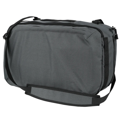 Mala de transporte cinzenta com alça preta e fecho de correr