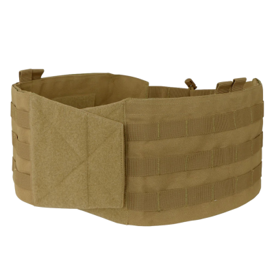 Cinto tático bege com fecho de velcro e fitas costuradas