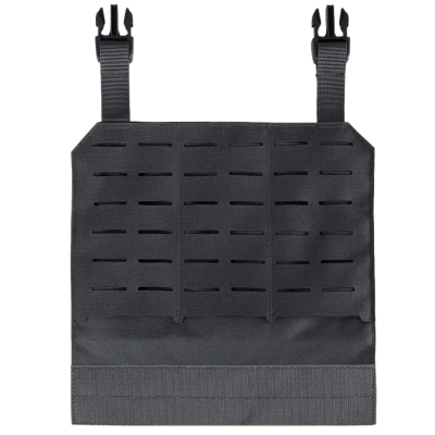 Painel tático modular preto com fivela e tiras ajustáveis