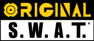 Logótipo amarelo e branco com as palavras ORIGINAL e S.W.A.T. em fundo preto