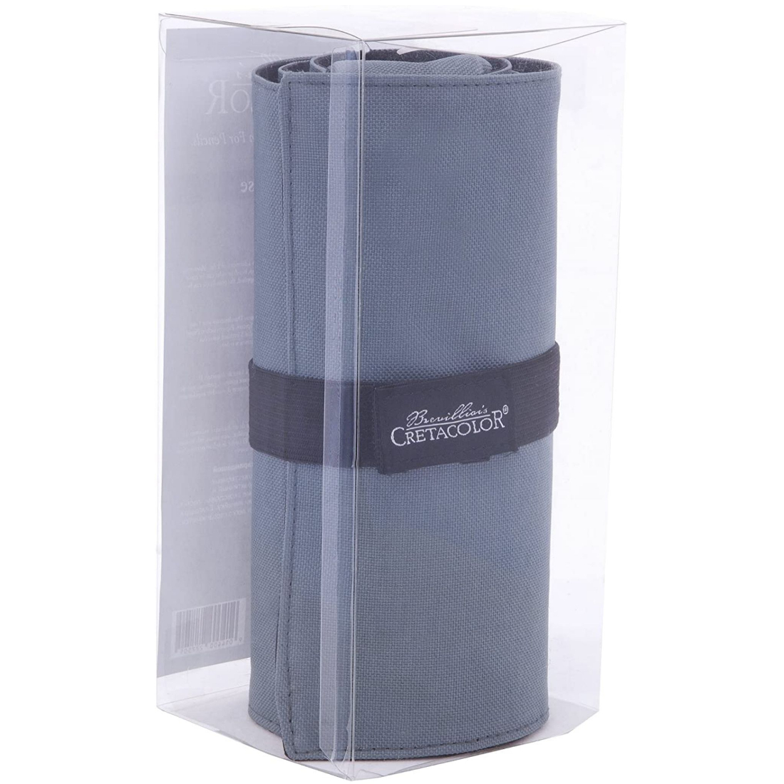 Estojo cilindrico cinzento enrolado com faixa preta e caixa transparente