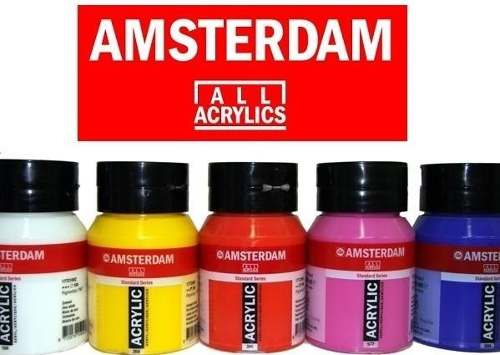 Frascos pequenos de tinta acrílica AMSTERDAM em cores variadas com tampa preta