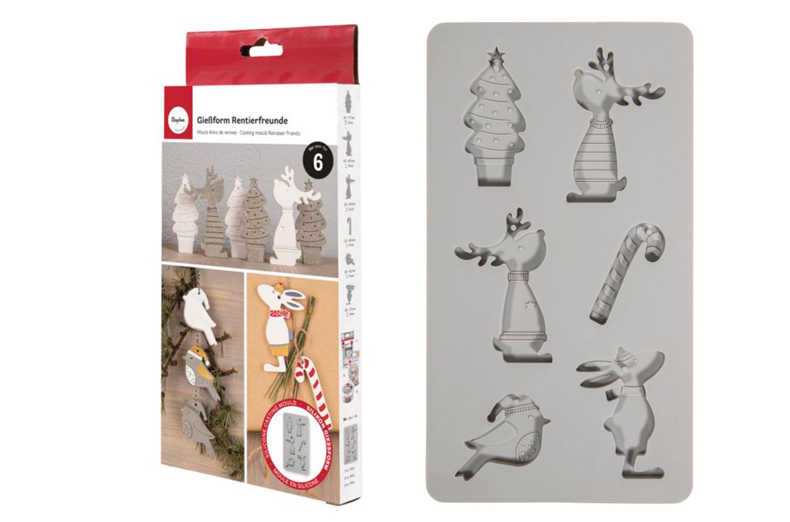 Molde Silicone Renas-Rayher Molde de silicone para figuras de Natal e embalagem com etiqueta vermelha