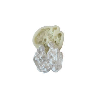 Molde de silicone e figura de presépio em gesso branca