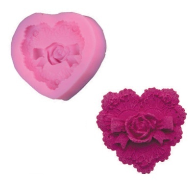 Forma de silicone rosa em forma de coração para moldar objeto decorativo