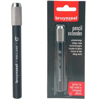 Extensor de lápis preto com parte superior prateada texturizada e embalagem preta e vermelha