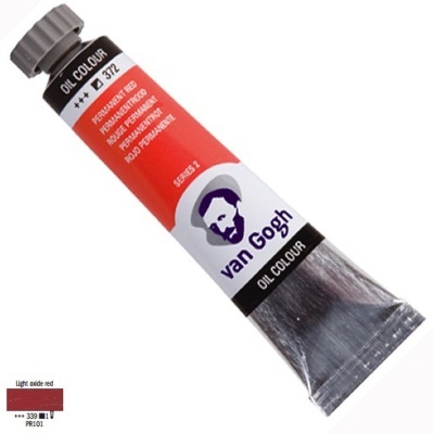 Tubo de tinta a óleo vermelho van Gogh com tampa cinza e corpo metálico