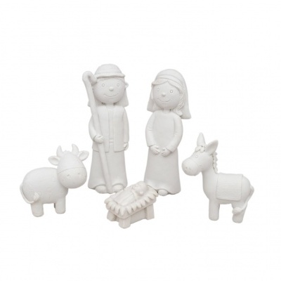 Conjunto de figuras decorativas de Presépio em cerâmica branca rugosa