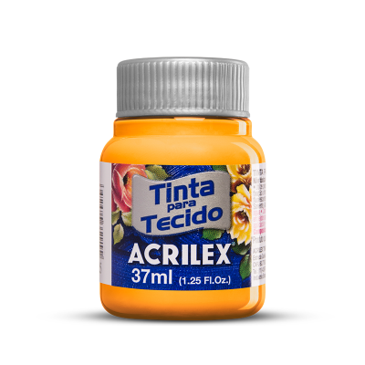 Frasco de tinta Acrilex laranja para tecido 37ml com tampa prateada