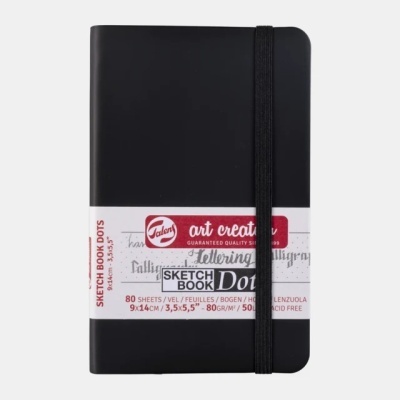 Livro de esboços preto com etiqueta e elástico preto