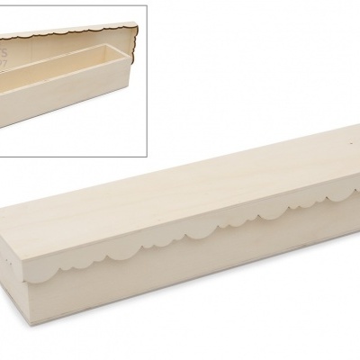 Estojo retangular de madeira clara com tampa ondulada