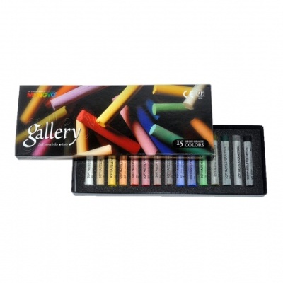 Conjunto de 15 pastéis oleosos coloridos em caixa preta com tampa colorida e texto