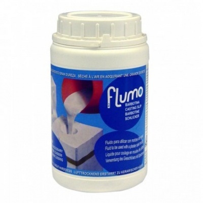 Frasco branco de Fluido Flumo para barbotina com rótulo azul