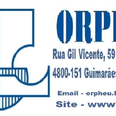 Contactos e logótipo da ORPHEU em azul