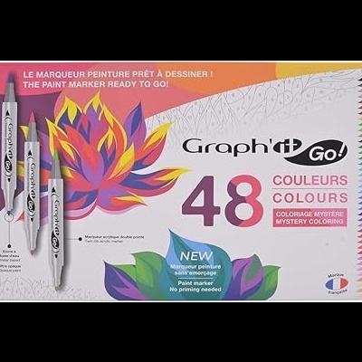 Conjunto de 48 marcadores Graphit Go! em caixa colorida com cores e texto
