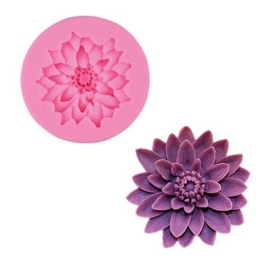 Molde silicone rosa e flor roxa detalhada