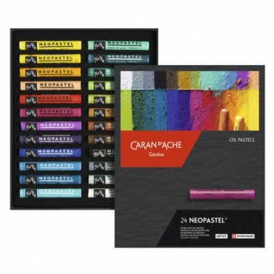 Caixa de 24 pastéis de óleo Neopastel Caran d'Ache com tampa colorida